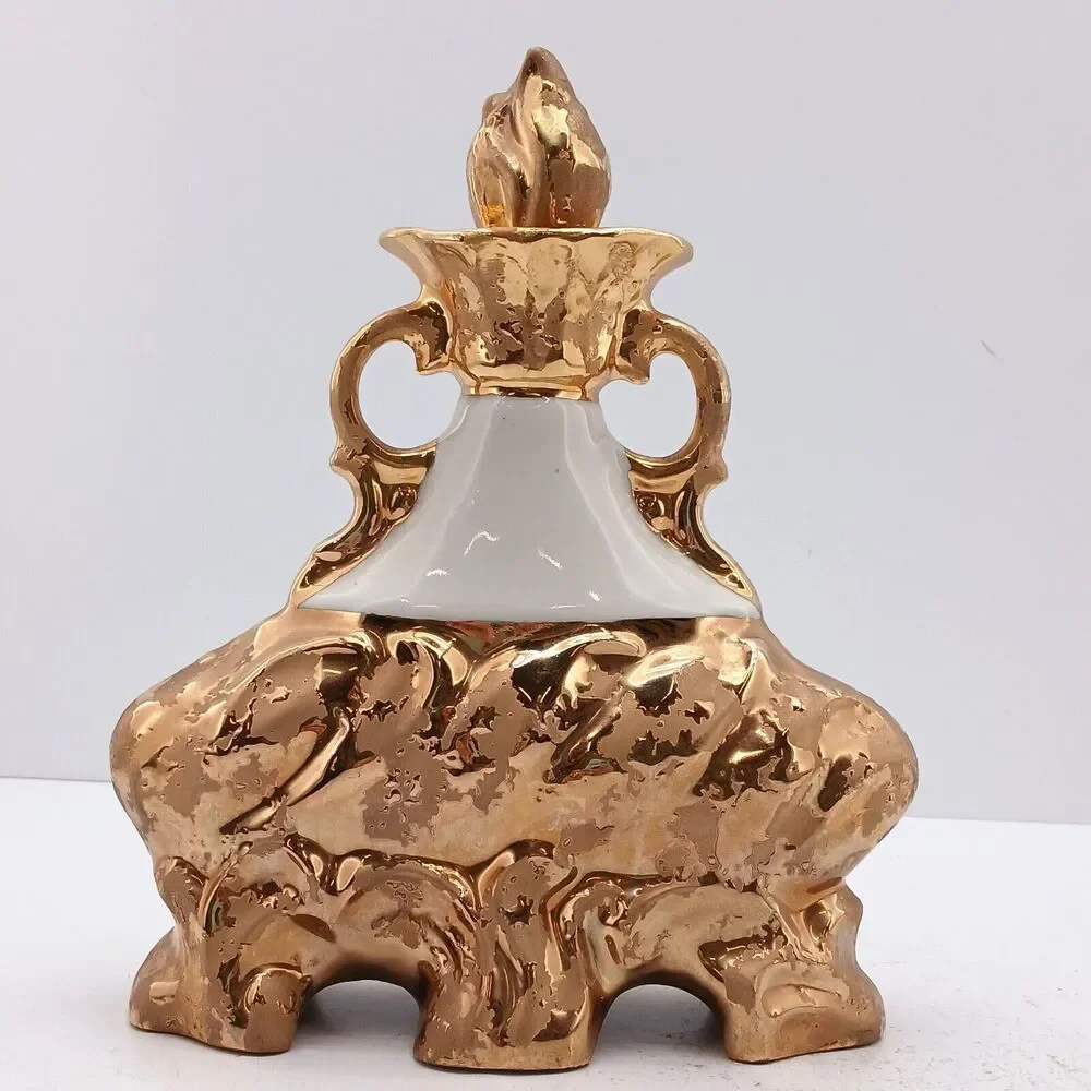 Jim Beam Liquor Decanter Distillery Whiskey Empty Vase Bottle Gold Regal China